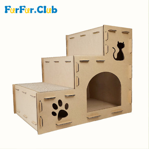 Multi-Level Cardboard Cat House for Indoor Cats, Cats Scratching Pads & Toys